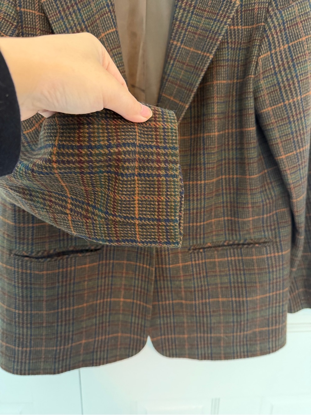 Item-Eyes Wool Blend Plaid Blazer Jacket Womens Size 10 Brown Windowpane Vintage - Picture 8 of 9